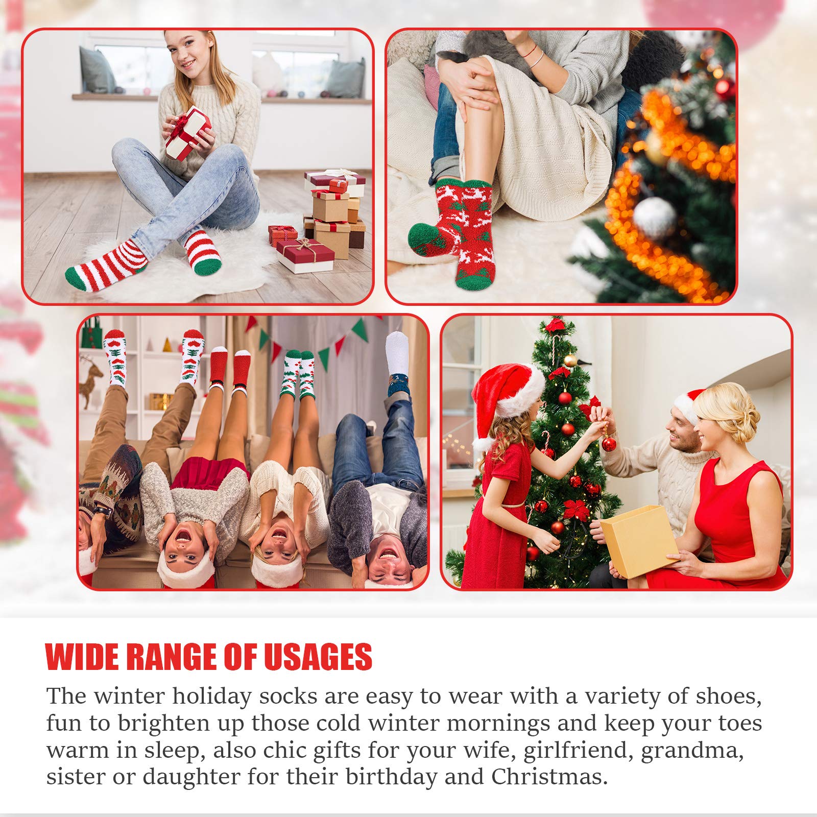 Geyoga 12 Pairs Cozy Fuzzy Socks for Women & Men - Soft Warm Winter Slipper Socks with Holiday Designs - Perfect for Christmas Gifts, Home Relaxation and Cold Weather Comfort