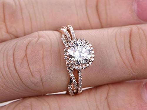 1.50 Carat Halo Moissanite & Diamond Wedding Ring Set in 14K Rose Gold - Elegant Bridal Jewelry for Engagement, Proposal & Anniversary Gifts
