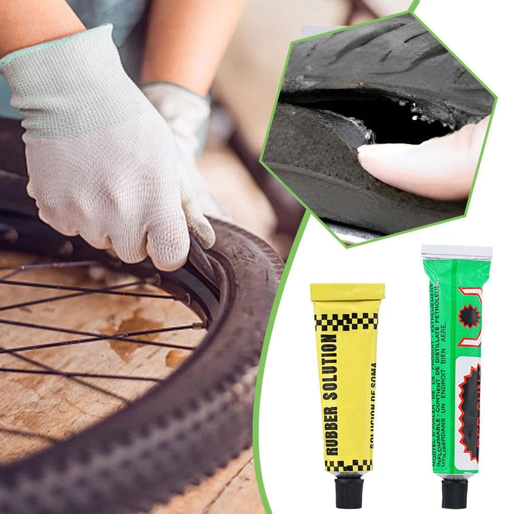 Bicycle Tire Repair Kit - Strong Inner Tube Puncture Adhesive Glue with Rubber Patches | Fix Flat Tires for Road Bikes, Mountain Bikes & Commuter Bikes | Emergency Bike Repair Tool for Cyclists