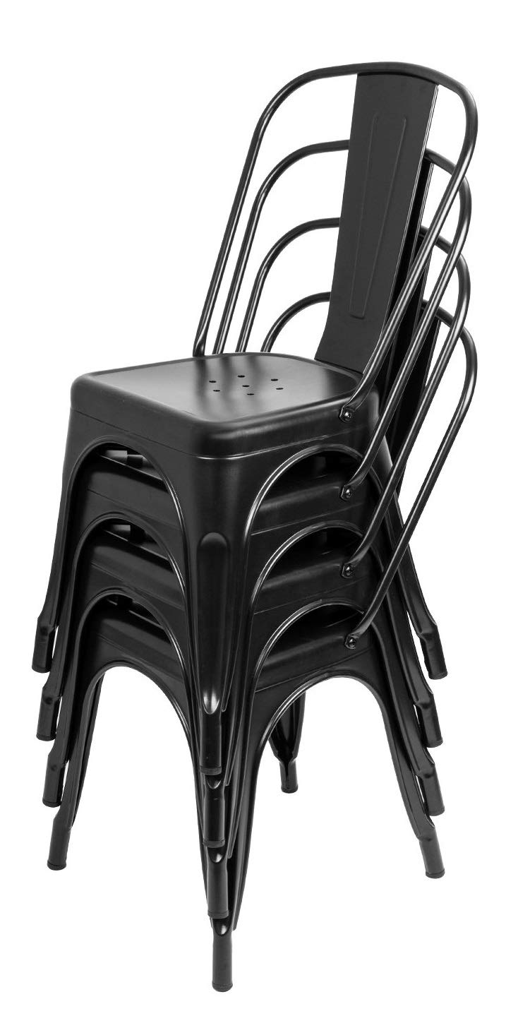 4-Pack Stackable Metal Dining Chairs - Indoor & Outdoor Kitchen, Bistro, Cafe Side Chairs (Black) | Perfect for Home, Restaurant, and Patio Use