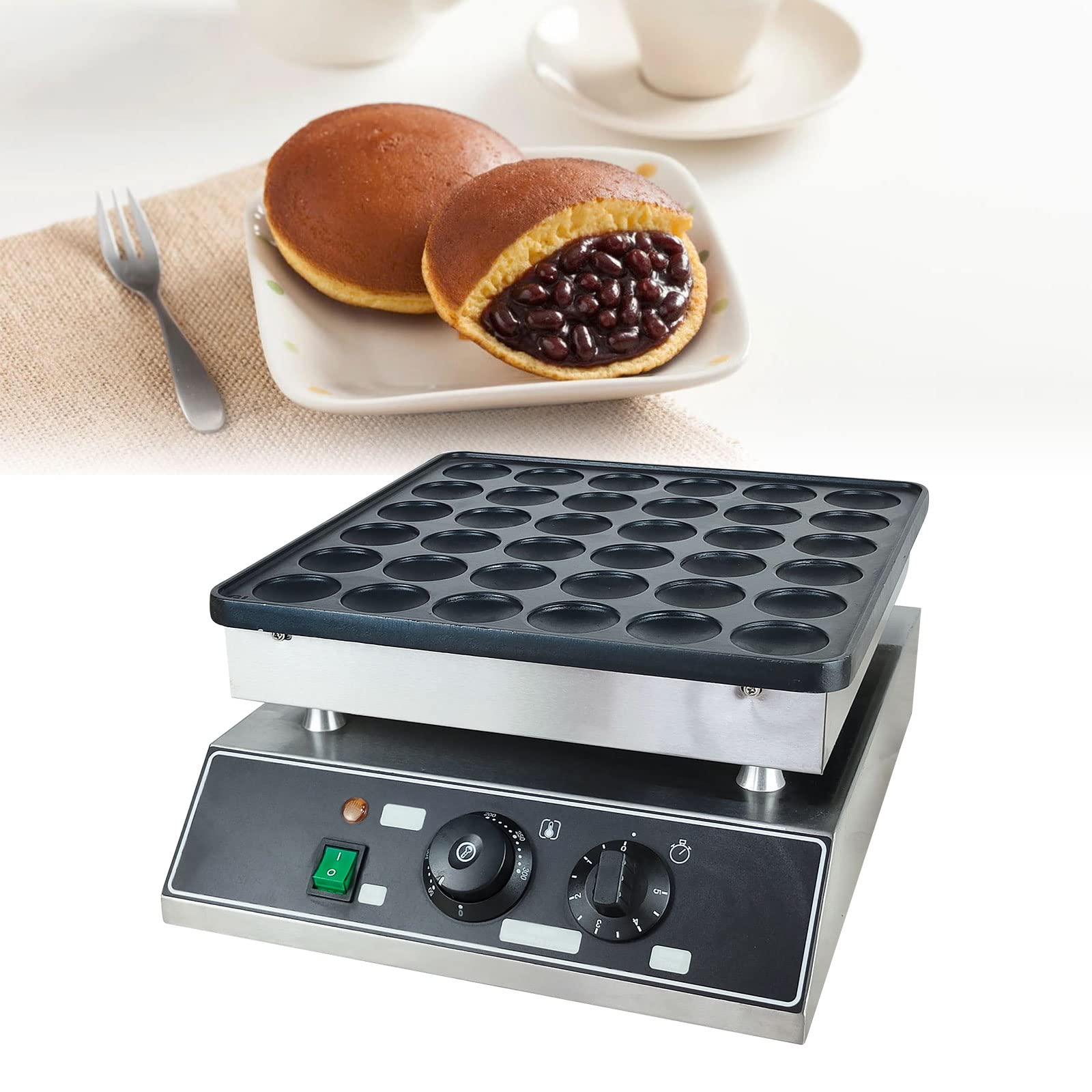 Mini Pancake Maker for Mini Dutch Pancakes - Double Plate 110V Electric Pancake Pan - Commercial & Home Use - 36 Pcs Pancake Maker - Perfect for Restaurants, Cafes, Breakfast Buffets and Family Brunches