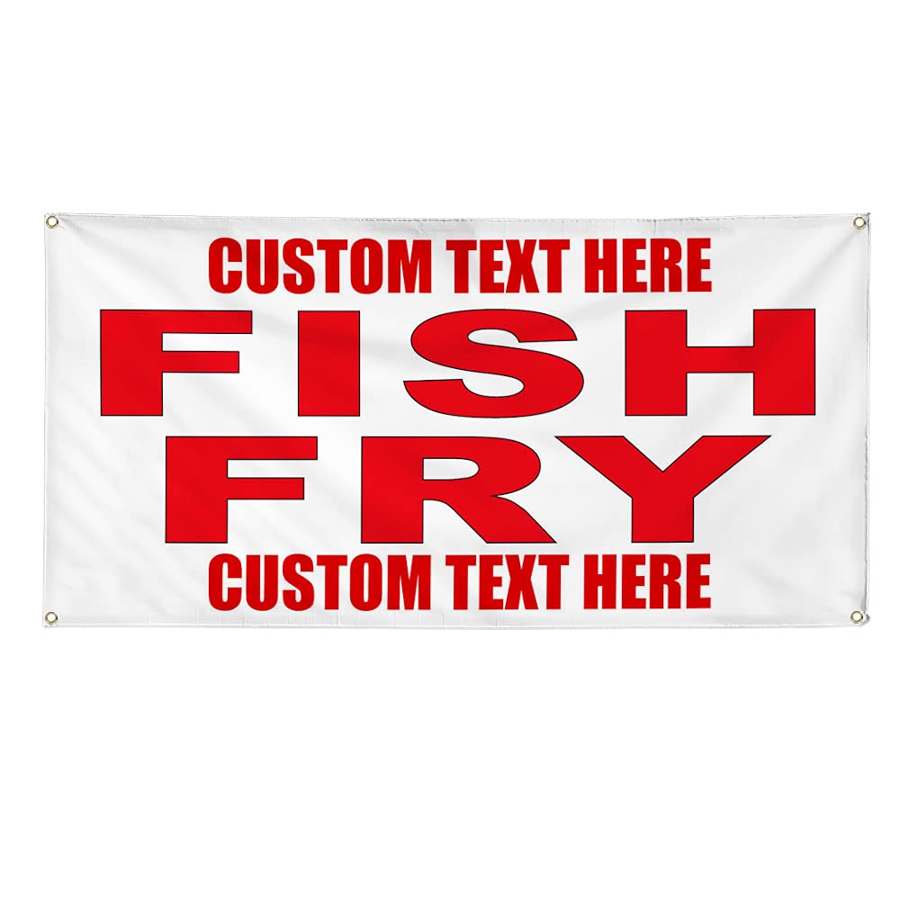Custom Vinyl Banner - Durable Weatherproof Outdoor Sign with 4 Grommets (16x40 Inches & Multiple Sizes) for Restaurants, Food Trucks, Seafood Markets & Fish Fry Events - Perfect for Advertising, Yard Signs & Industrial Use