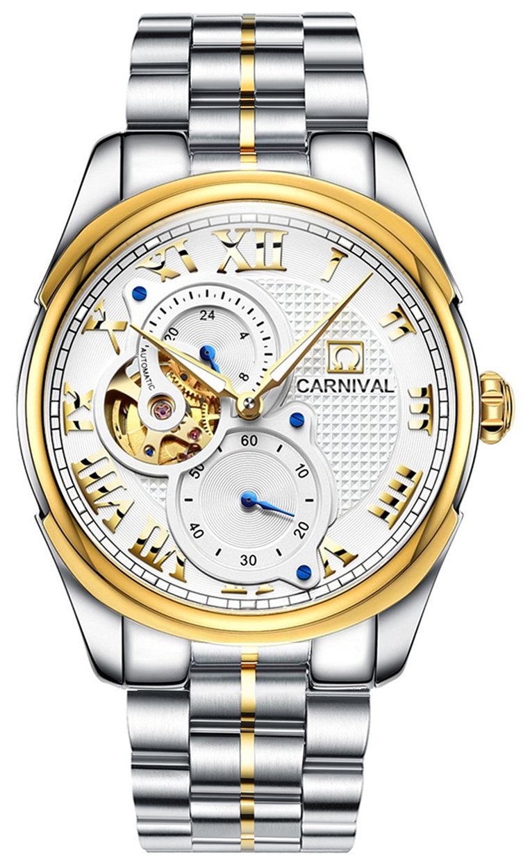 PASOY Men's Automatic Mechanical Tourbillon Watch - Stainless Steel Case, Blue Skeleton Dial with Date Display - Perfect for Business, Formal & Casual Wear