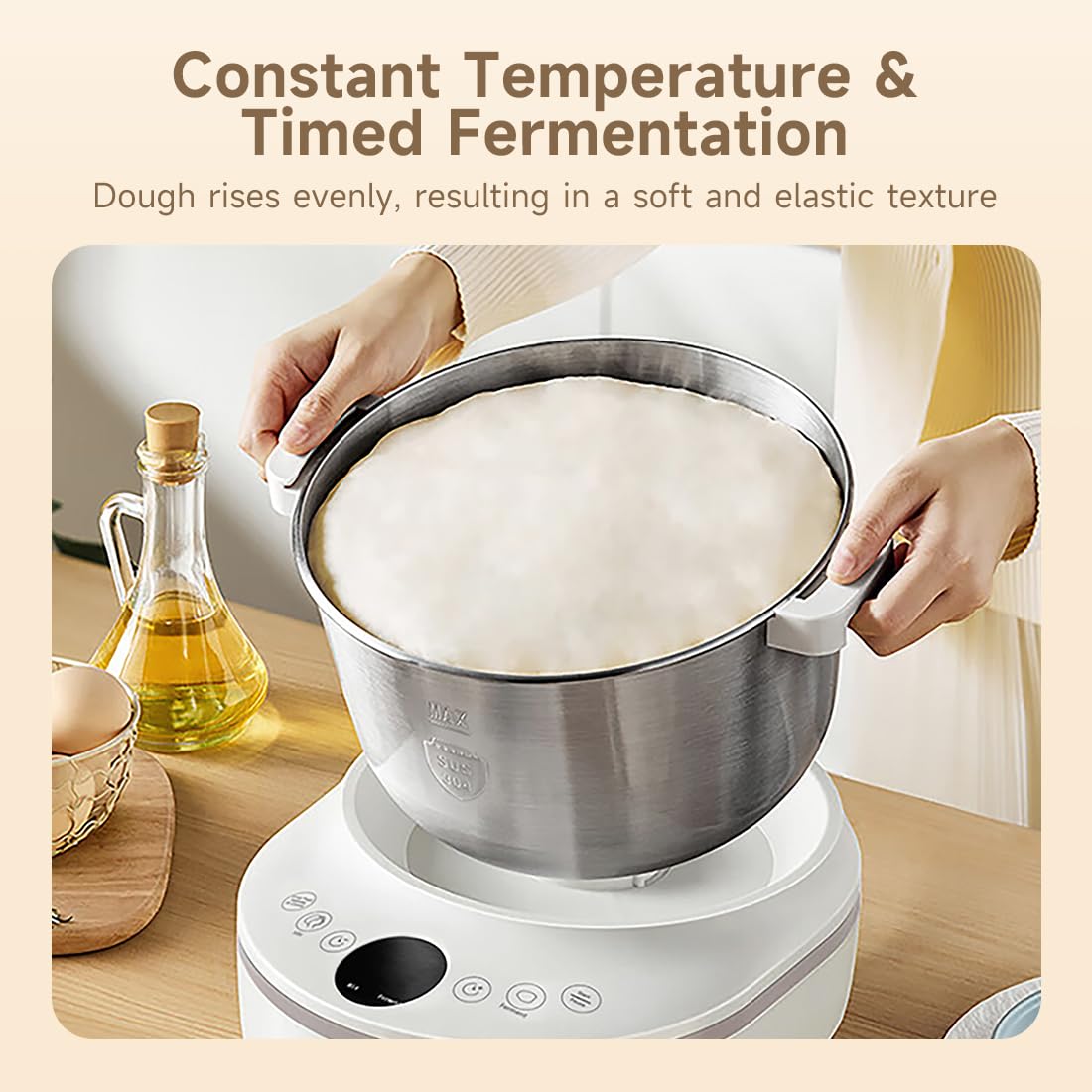 Joydeem 4.5Qt Electric Dough Maker with Fermentation Function - Bread & Pizza Dough Mixer for Homemade Roti, Dumplings & Sourdough Starter - Perfect for Baking Enthusiasts & Home Kitchens (Model HMJ-A501)