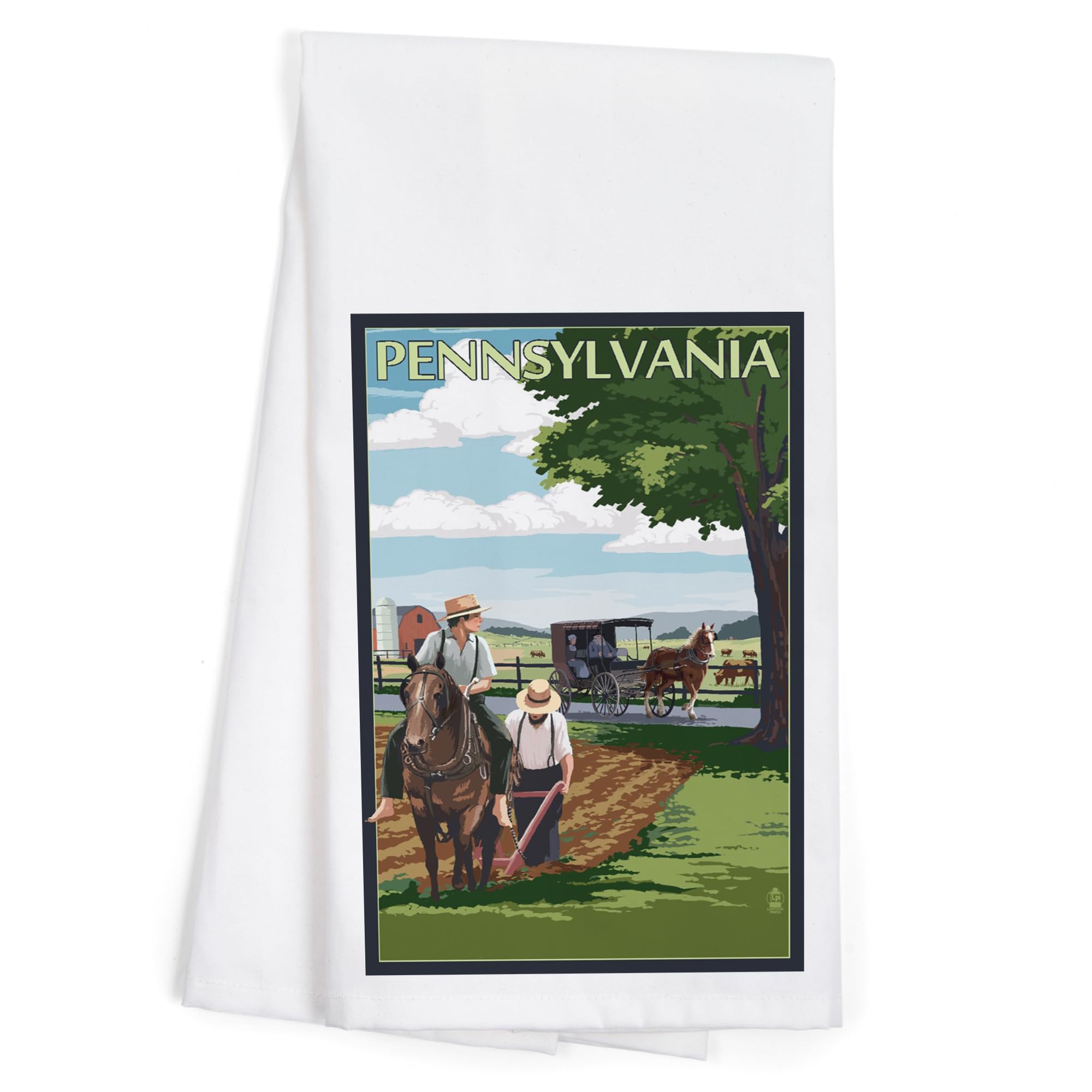 Lantern Press Pennsylvania Amish Farm Scene Tea Towel - 100% Cotton Decorative Hand Towel for Kitchen & Home | Farmhouse Decor, Dish Drying, Gift Idea