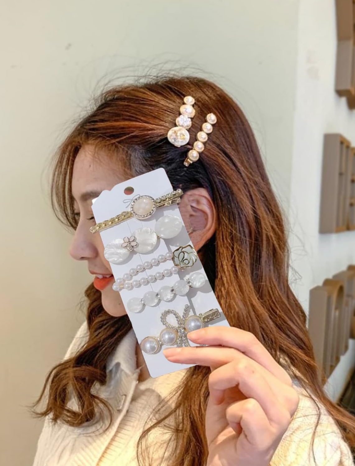 Stylish Geometric Hollow Metal Hair Clips for Women - 5-Pack Pearl Barrettes Set (White) | Korean Hair Pins for Girls & Women | Perfect for School, Work, Parties & Everyday Hairstyling