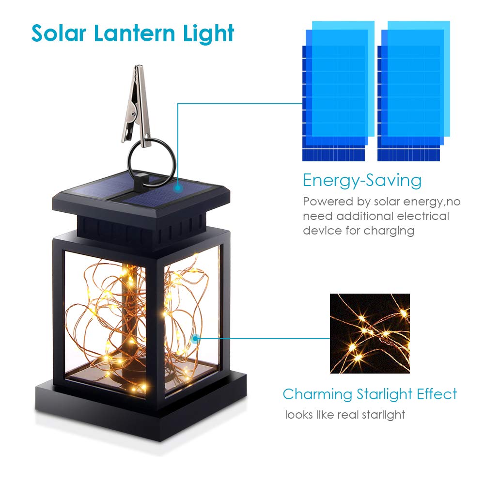 Solar Powered Hanging Lantern Lights - Outdoor Waterproof Fairy String Lights with Auto On/Off Dusk to Dawn Sensor - Warm White LED for Garden, Patio, Yard & Christmas Decorations (2 Pack) - Perfect for Backyard Parties, Wedding Decor & Holiday Lighting