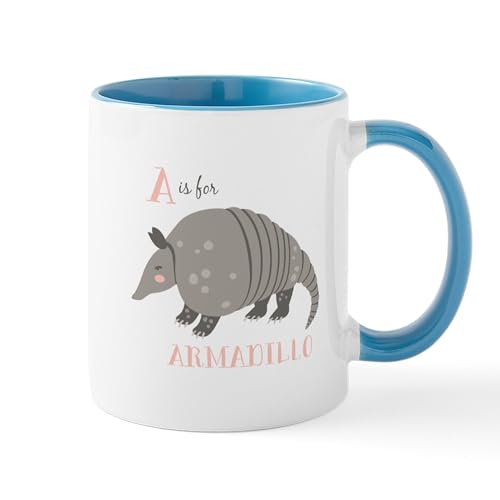 White/Blue Inside - A Is For Armadillo Mugs