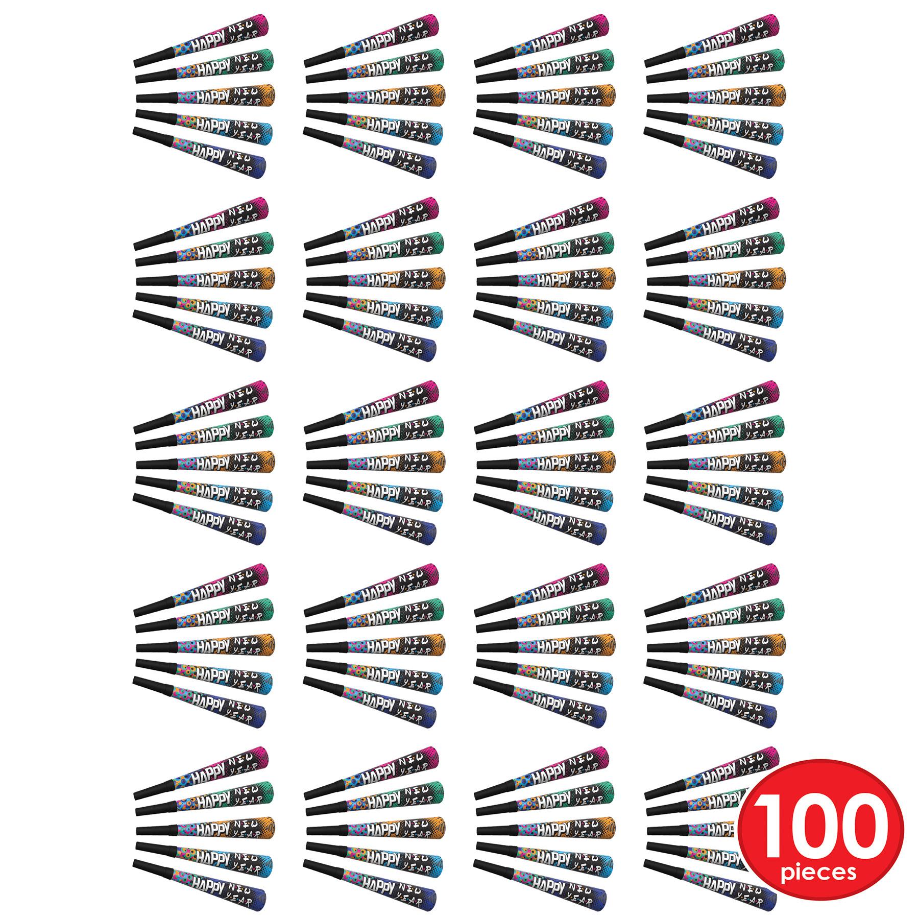 100 Pack Beistle 90's Happy New Year Horns - Nostalgic Party Blowers for New Year's Eve, Birthday Celebrations & Festive Events - Perfect for 90s Theme Parties & Decoration