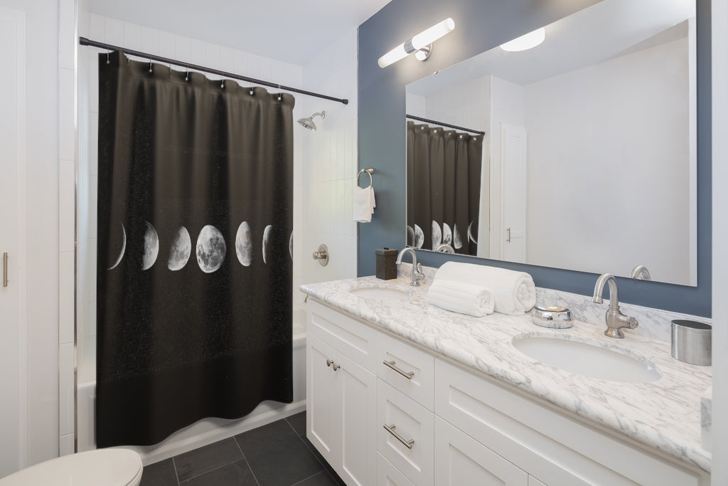Moon Phases Shower Curtain - Waterproof Bathroom Decor for Home & Spa - Perfect for Boho, Celestial, and Lunar Theme Bathrooms