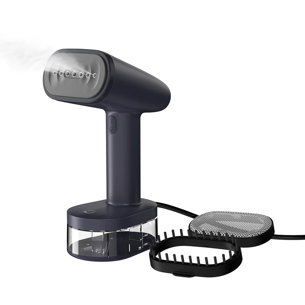 HubiCare 1500W Handheld Clothes Steamer with 250ml Large Water Tank - Portable Fabric Wrinkle Remover for Travel, Home & Office - Compact Garment Steamer for Dresses, Suits & Curtains (Navy, 120V Only)