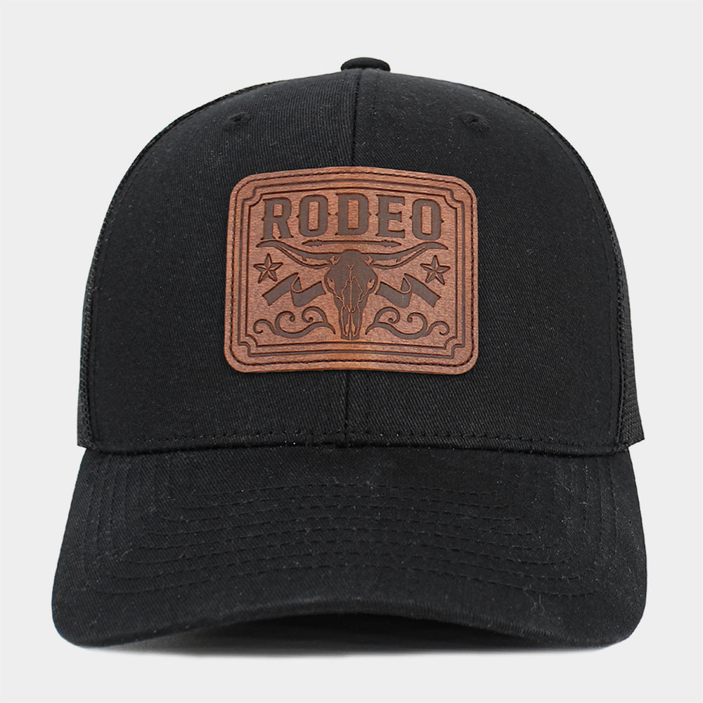 RODEO Steer Head Patch Denim Blue Mesh Back Trucker Hat - Vintage Western Style Baseball Cap for Men & Women - Perfect for Rodeo, Country Music Festivals and Outdoor Adventures