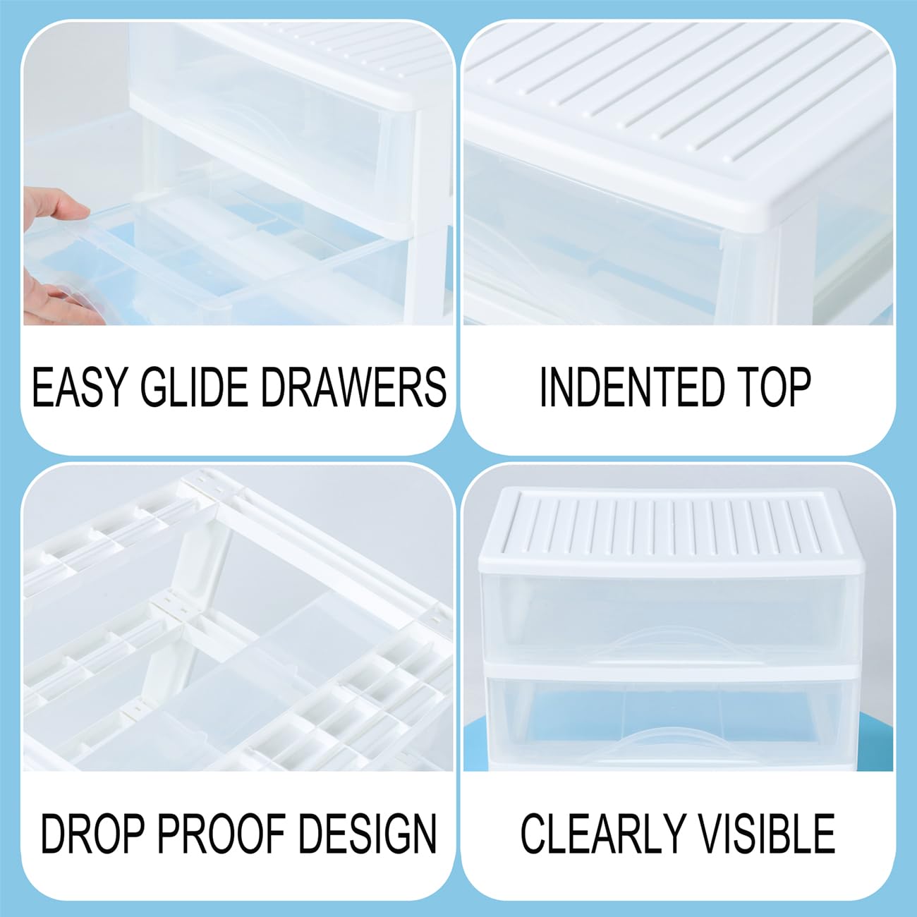 BYCY 4-Drawer Plastic Stackable Storage Organizer - White Bathroom Makeup & Desk Organizer with Wide Clear Drawers - Easy Assembly for Fridge, Bathroom, Cabinet - Perfect for Cosmetics, Office Supplies & Kitchen Storage Organization