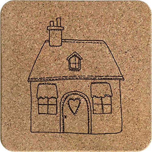 Azeeda 'Cute Patchwork House' Square Cork Trivet - Heat Resistant Pot Stand for Kitchen, Hot Pads for Countertops, Coasters for Dining Table (TR00010544)