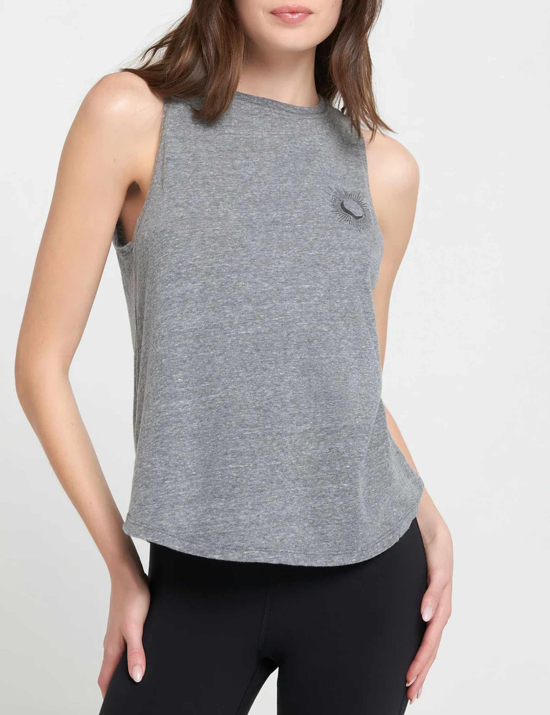 Harmony Jade Muscle Tank Top for Women - Soft Heather Grey Yoga Workout Shirt - Perfect for Gym, Running & Casual Wear