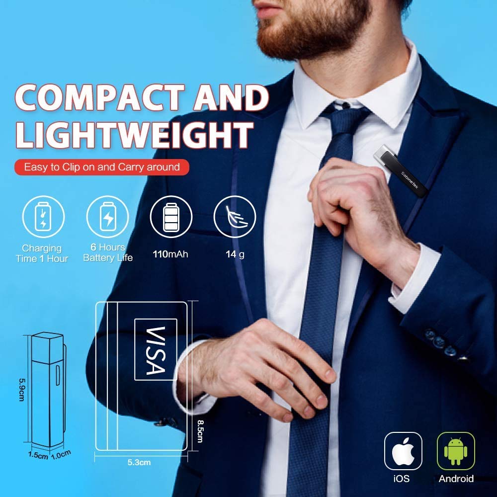 SabineTek SmartMike+ Wireless Bluetooth Microphone - Rechargeable Noise Cancelling Mic for GoPro, Canon Camera, iPhone & Android - Hands-Free Vlogging, YouTube Videos, Live Streaming & Interviews (White)