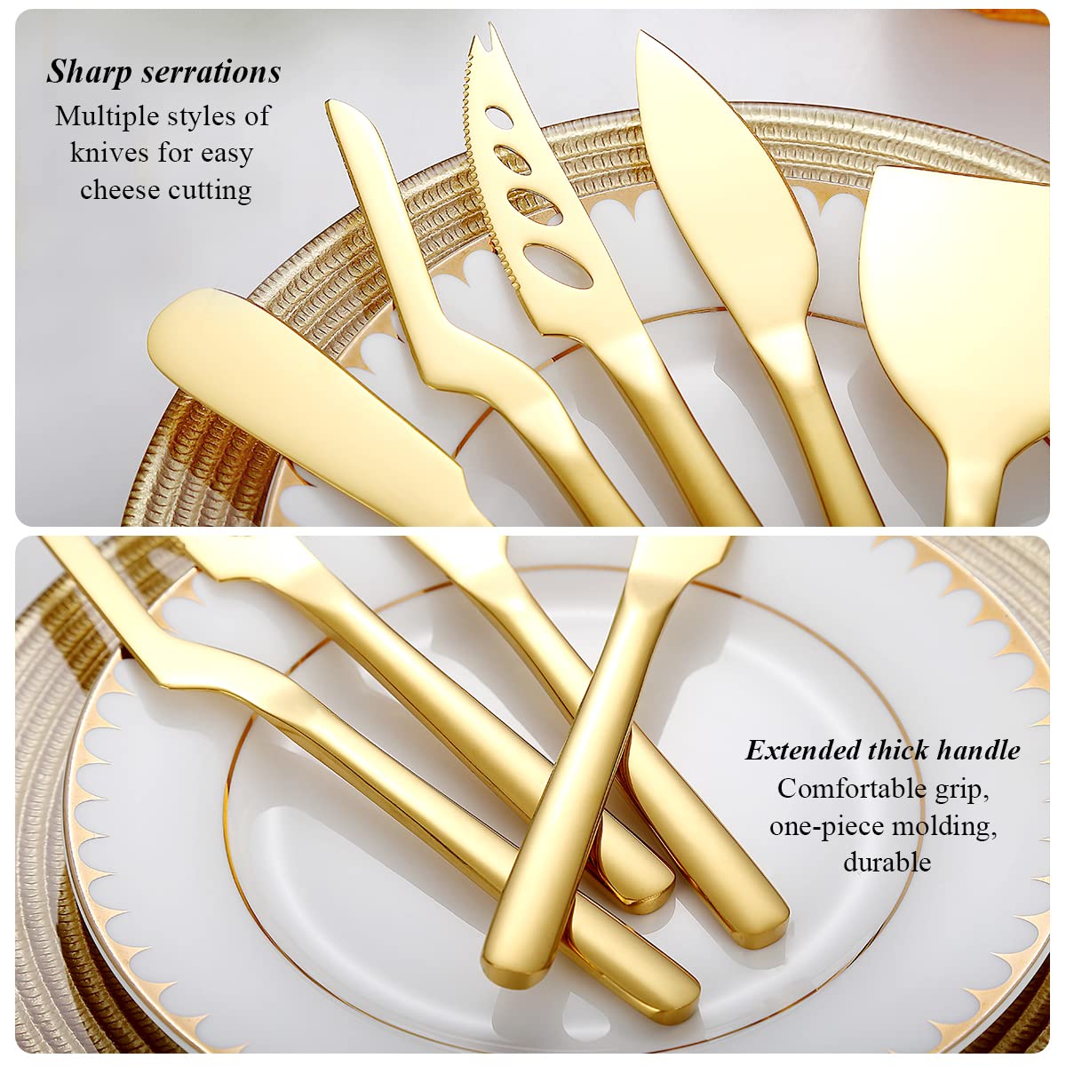 Premium 5-Piece Gold Cheese Knife Set - Titanium Plated Cheese Slicer & Butter Spreader - Ergonomic Handle for Comfortable Cutting - Perfect for Cheese Boards, Charcuterie & Dinner Parties