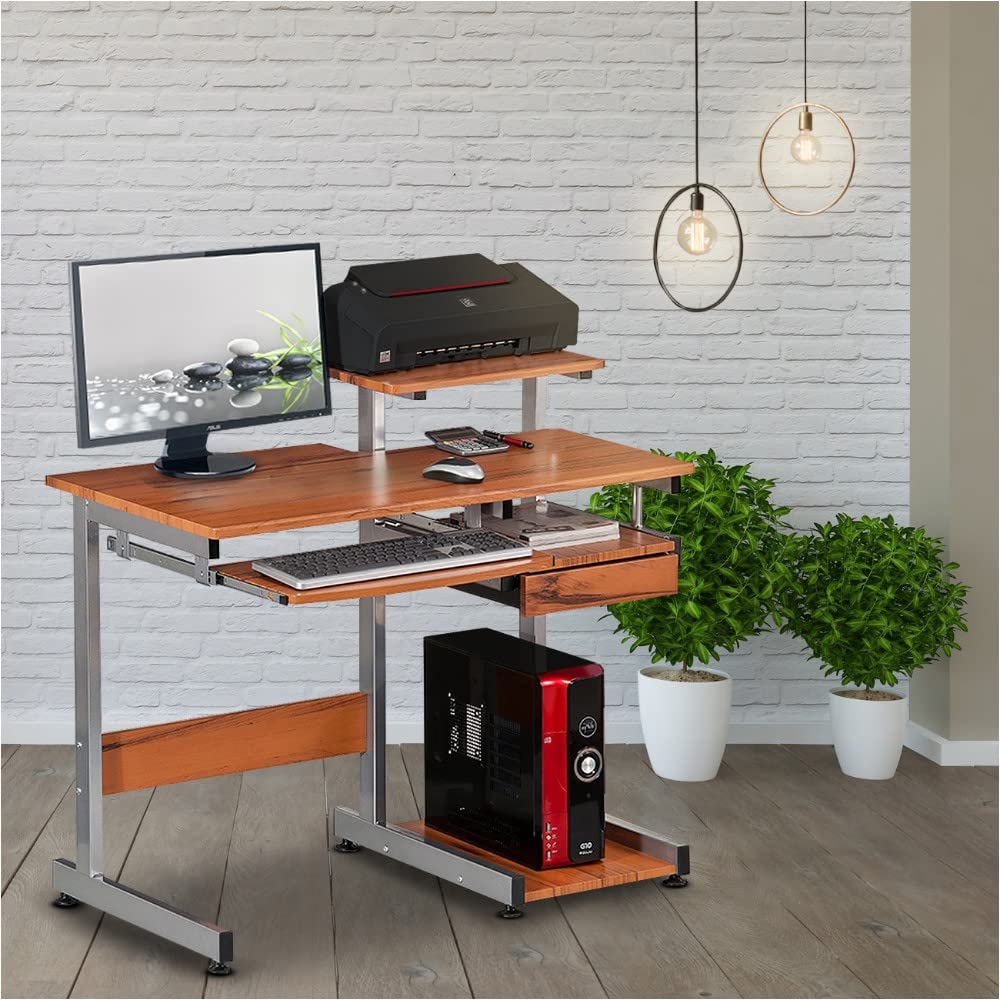 HuaZo Wooden Home Office Desk - Brown Computer Workstation for Small Spaces