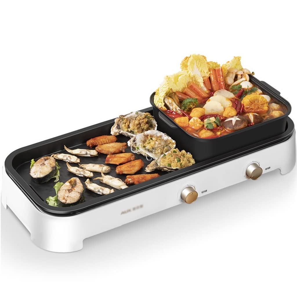 Multi-Function Electric Grill & Hot Pot Set - Large Capacity Detachable BBQ, Shabu-Shabu & Frying Pan for Family Dinner - Easy to Clean (White) | Perfect for Indoor/Outdoor Gatherings, Parties & Camping Trips