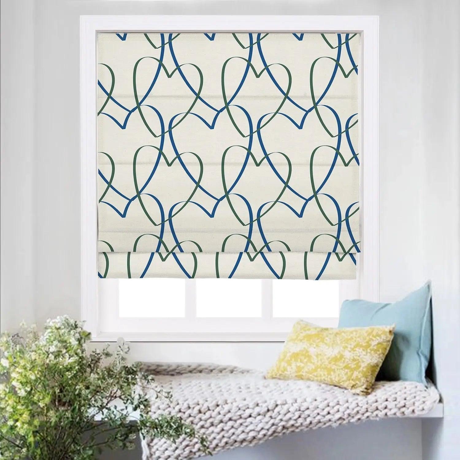Roman Shade Cordless Linen Printed Window Treatment - Blackout Custom Window Coverings for Bedroom, Living Room & Nursery (Elegant Home Decor)