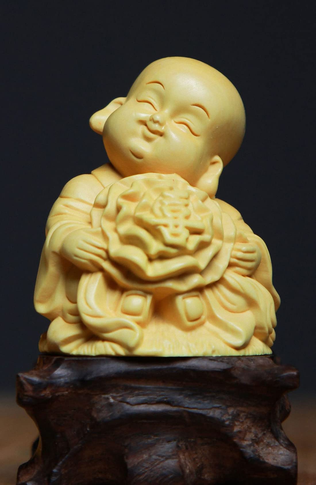 5PCS Natural Boxwood Hand Carved Chinese Fu Kid Statue Sets - Feng Shui Decor for Home, Office & Gift Giving