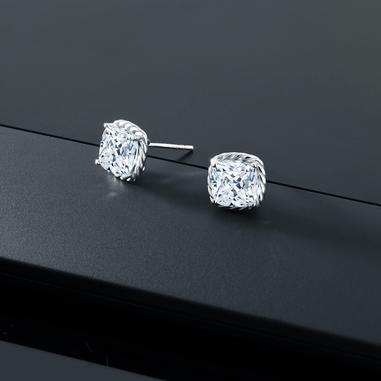 10K White Gold 7MM Cushion Cut Birthstone Stud Earrings for Women & Men | Genuine Gemstone Jewelry | Perfect Gift for Mom, Wife, Her | Anniversary, Birthday, Christmas Present | Everyday Wear & Special Occasions