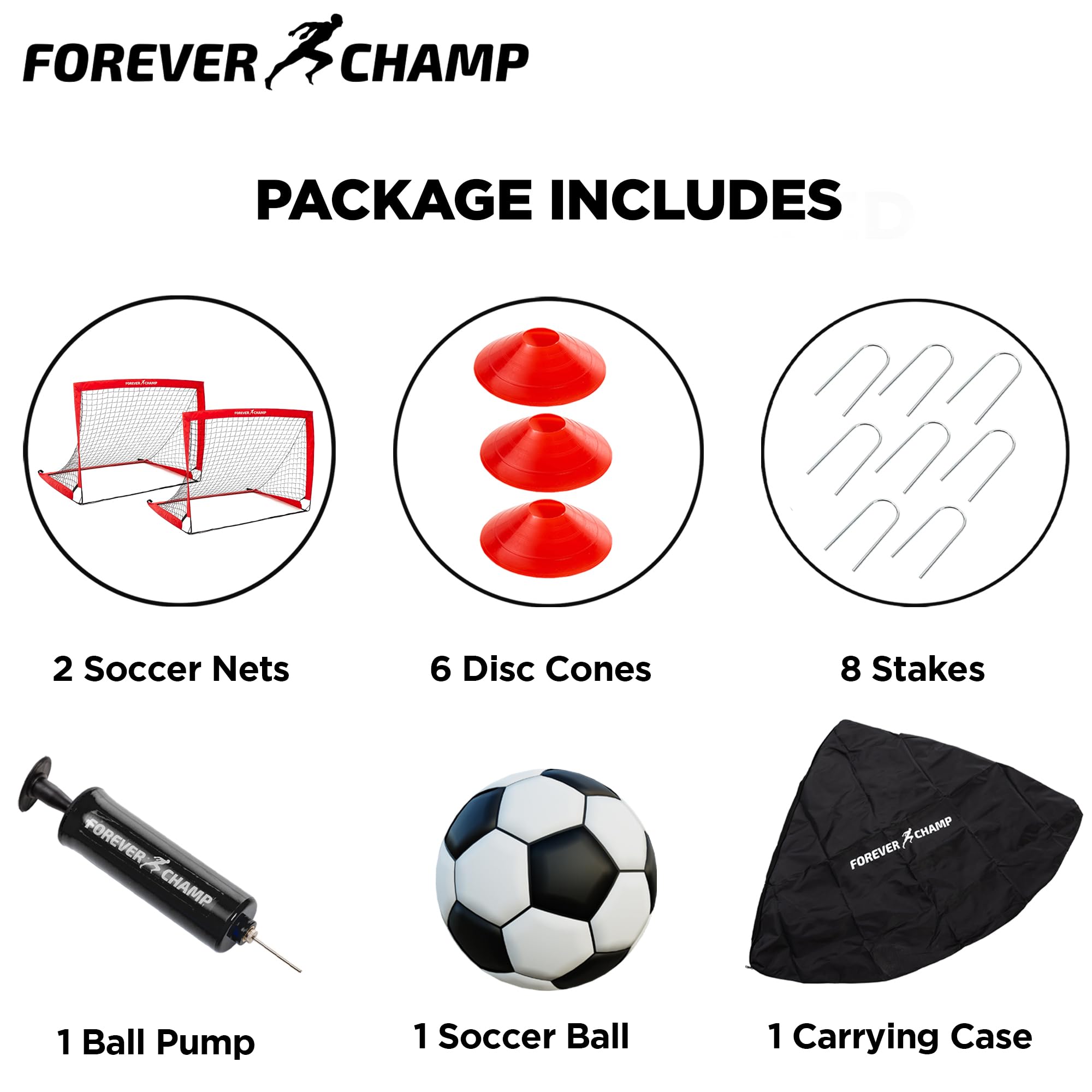 Forever Champ Kids Soccer Goals for Backyard - 2 Pack 4'x3' Soccer Nets with Ball, Pump, 8 Stakes, 6 Cones & 2 Targets - Durable Soccer Goal Set for Ages 4-10 - Easy Setup Backyard Soccer Training Equipment for Kids - Perfect for Backyard Practice, Youth Soccer Drills & Family Outdoor Play