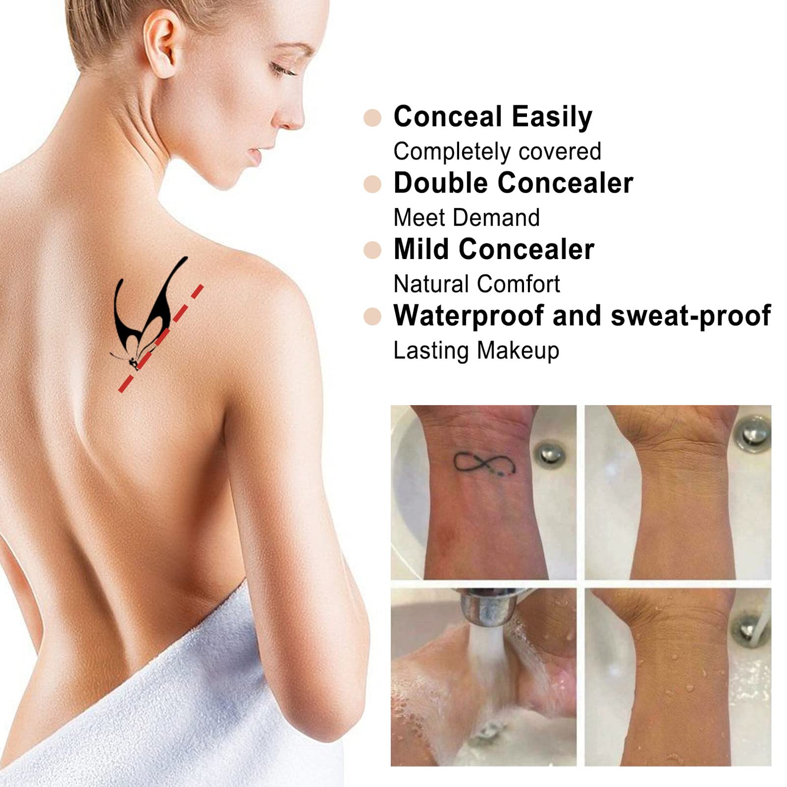 Waterproof Tattoo Cover Up Makeup & Scar Concealer Cream - Full Coverage Body Camouflage for Tattoos, Birthmarks & Scars | Ideal for Weddings, Job Interviews & Professional Events