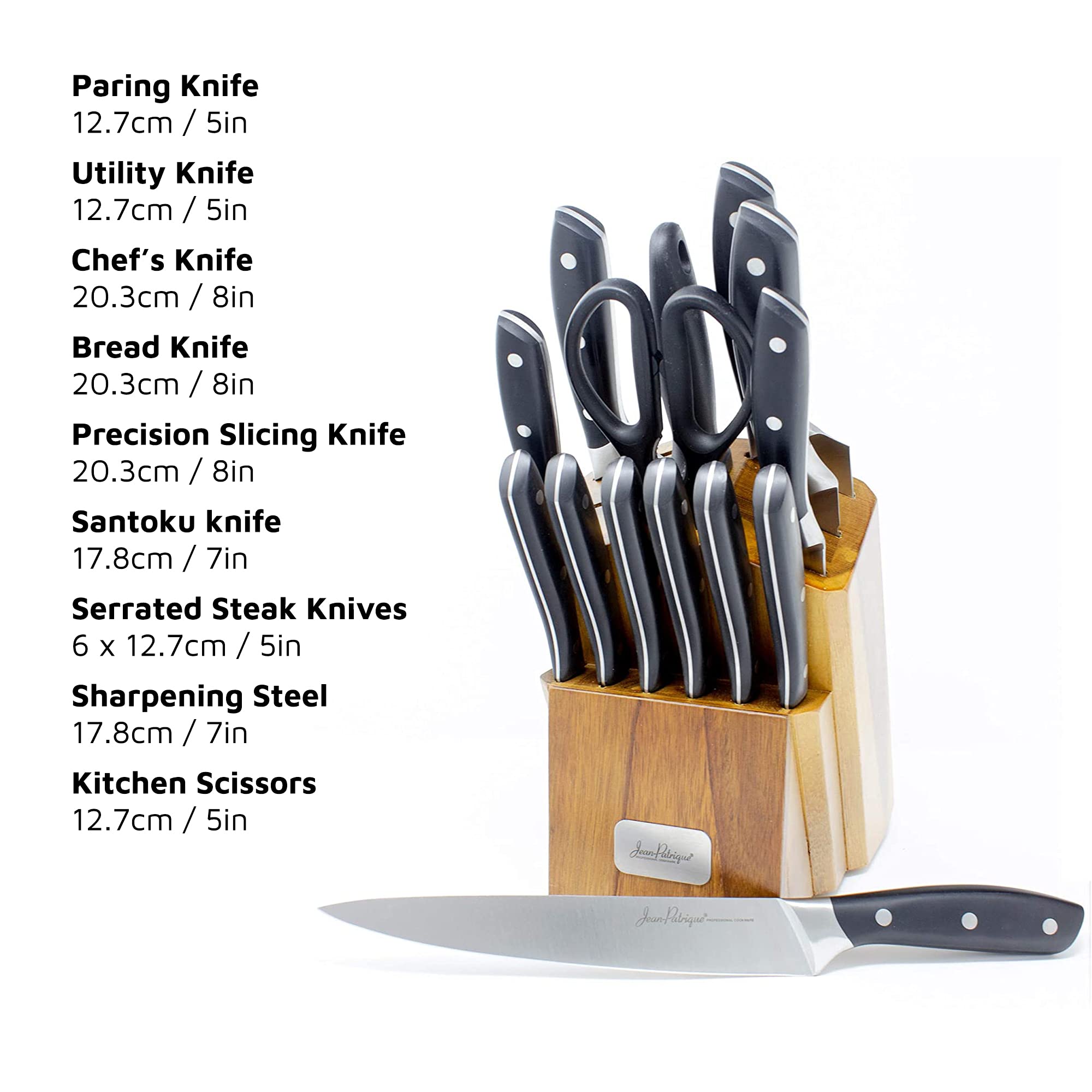 Premium Jean-Patrique Onyx Knife Collection - 14 Piece Knife Set with Block for Professional Chefs & Home Cooking | Perfect for Kitchen, BBQ, Camping & Gift Giving