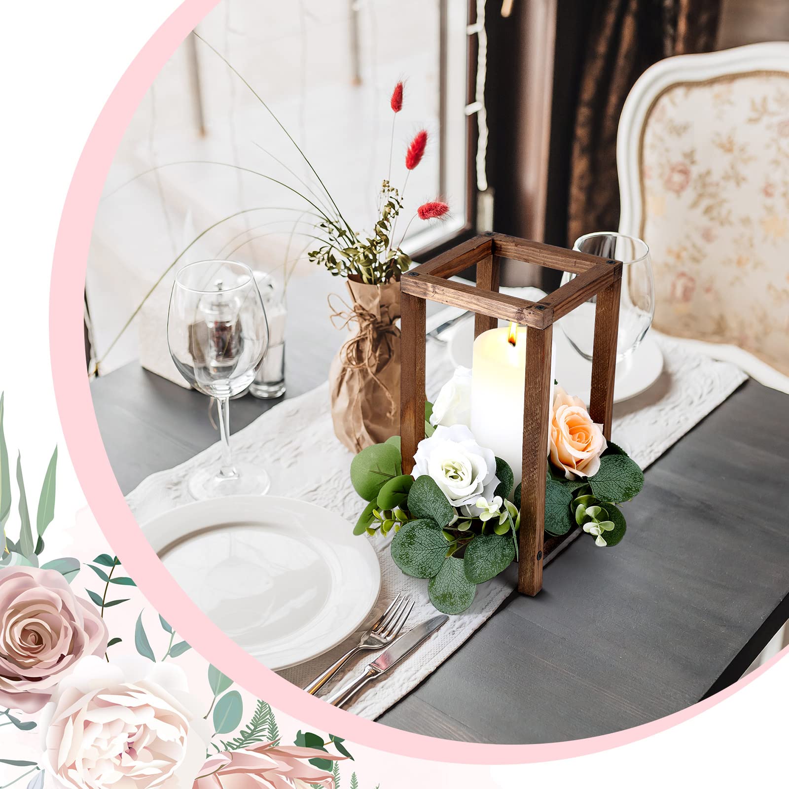 24 Pcs Wooden Candle Lanterns - Rustic Farmhouse Wedding Centerpieces, Bulk Brown Wood Candle Holders for Tables (10.59 Inch High) - Perfect for Wedding Decor, Baby Shower, Party & Home Decoration