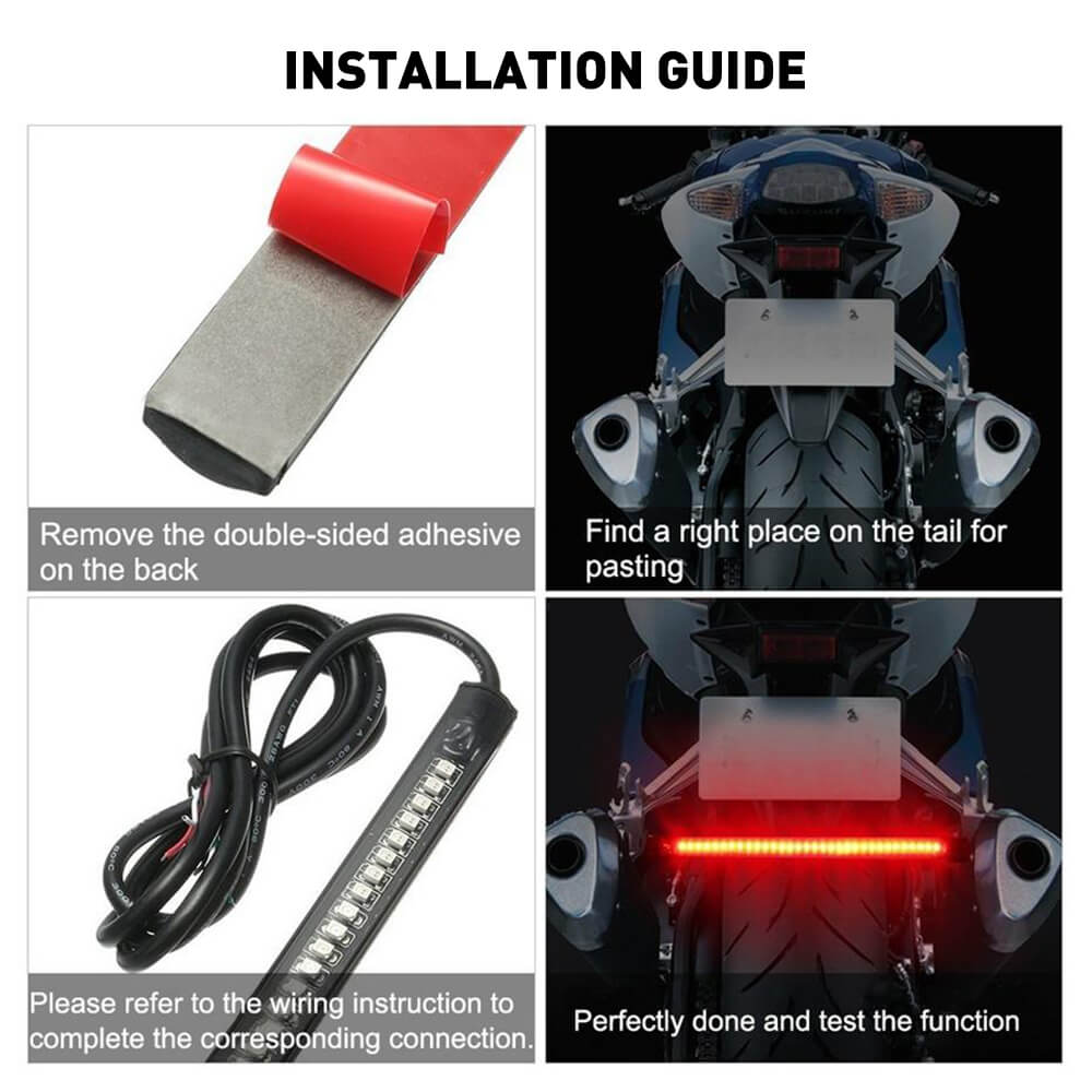 Universal Motorcycle LED Strip Lights - 2pcs All-in-One Tail Brake Stop Turn Signal Lights for Enhanced Safety & Style | Perfect for Night Riding & Custom Bike Builds