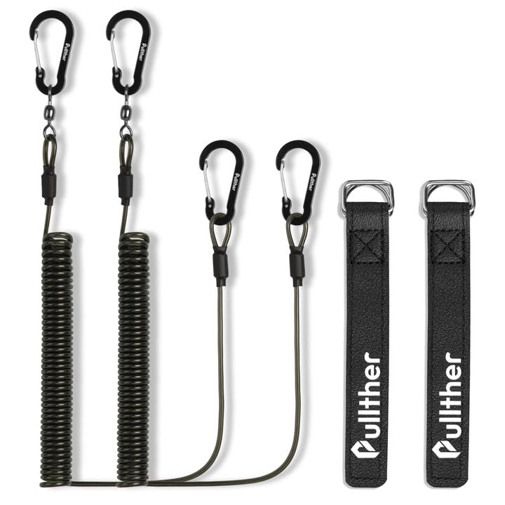 2 Pack Heavy Duty Retractable Coiled Fishing Lanyard - Secure Rod Straps & Kayak Paddle Leash for Fishing, Boating, Kayaking & Paddle Board Accessories | Perfect for Saltwater & Freshwater Fishing Trips