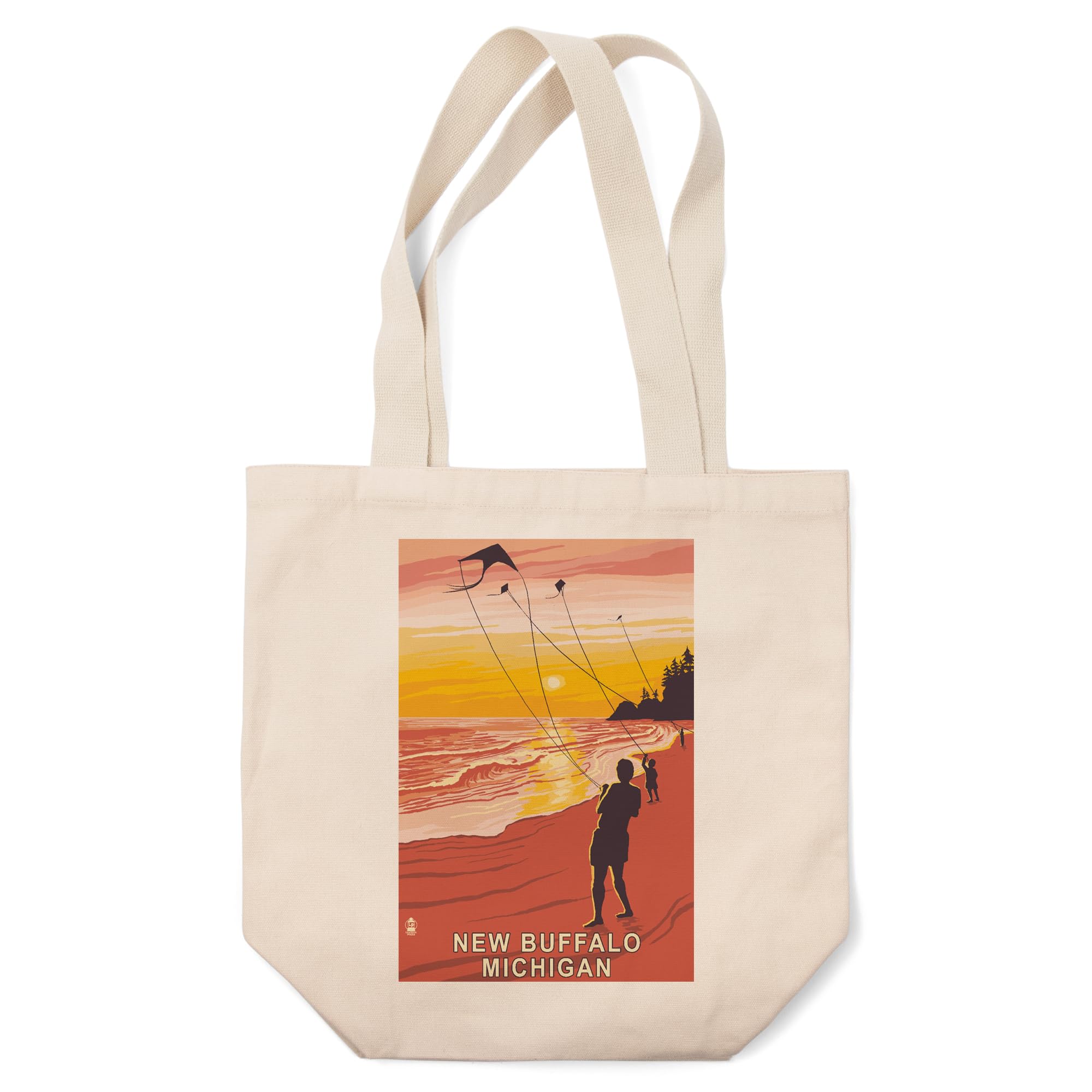 Lantern Press New Buffalo Michigan Beach and Kites - 100% Cotton Canvas Reusable Tote Bag for Shopping, Beach Trips & Everyday Use
