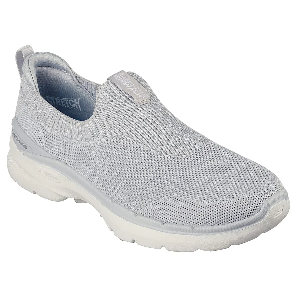 SKECHERS Women's Go Walk 6 Vibrant Smile Grey Slip-On Walking Shoes - Comfortable Lightweight Sneakers for Walking, Travel & Everyday Wear