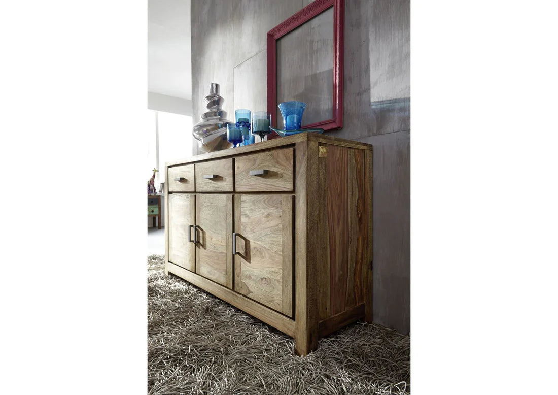 Gfine Solid Sheesham Wood Sideboard - 4 Doors & 2 Drawers, 145x45x86cm - Perfect for Living Room Storage & Dining Room Organization
