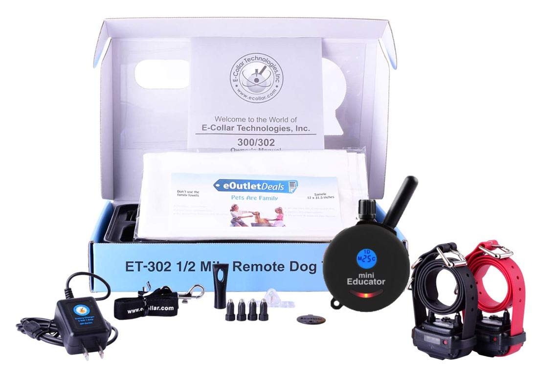 **ET-300/ET-302 Mini Educator E-Collar - 1/2 Mile Remote Dog Training Collar System - Waterproof, Vibration & Static Stimulation Modes - Includes eOutletDeals Pet Towel (2-Dog System, Black) - Perfect for Obedience Training, Bark Control & Off-Leash Adventures**