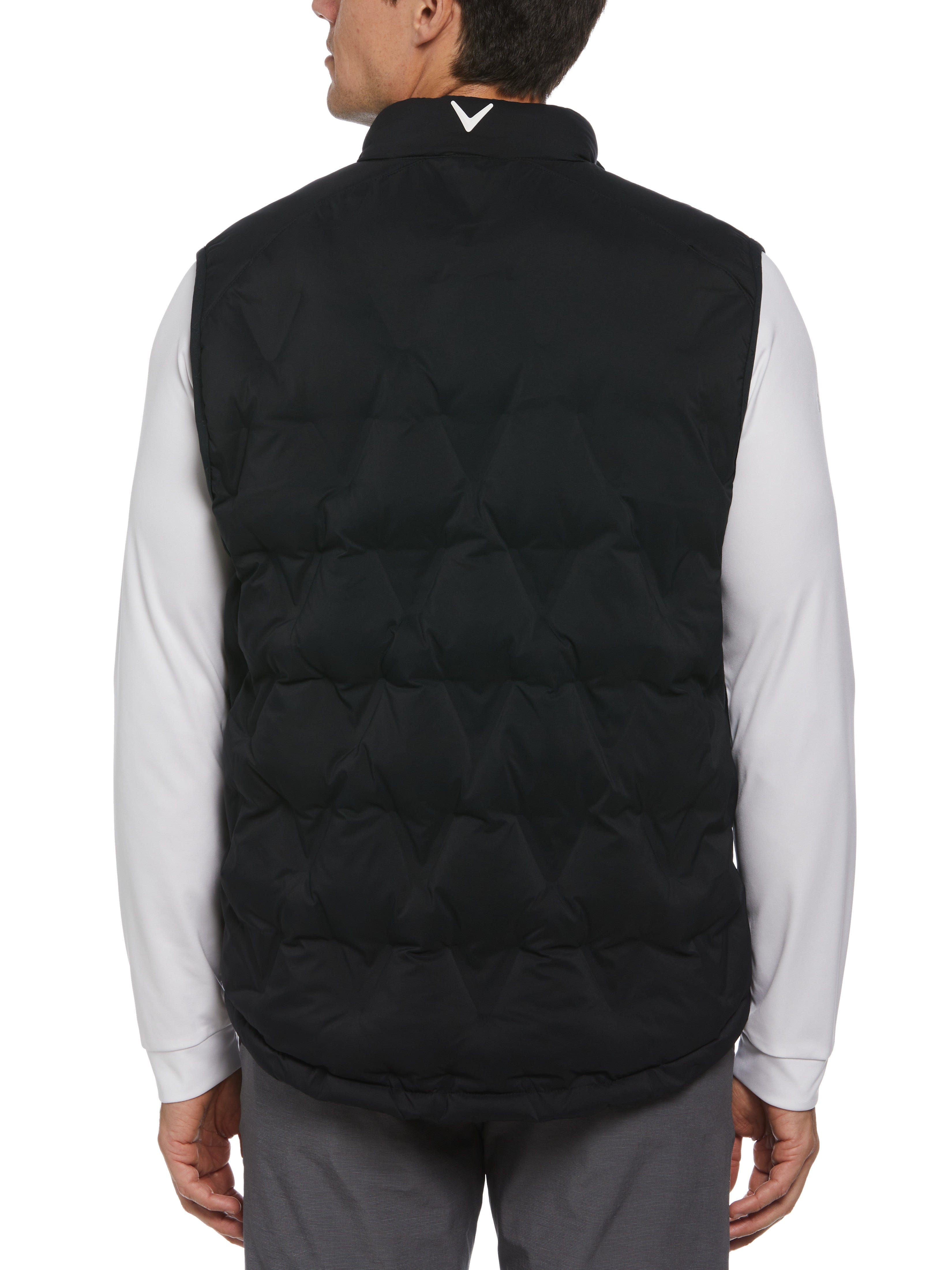 Men's Welded Chevron Print Full Zip Puffer Golf Vest - Lightweight Warm Winter Jacket for Outdoor Sports, Golfing & Casual Wear