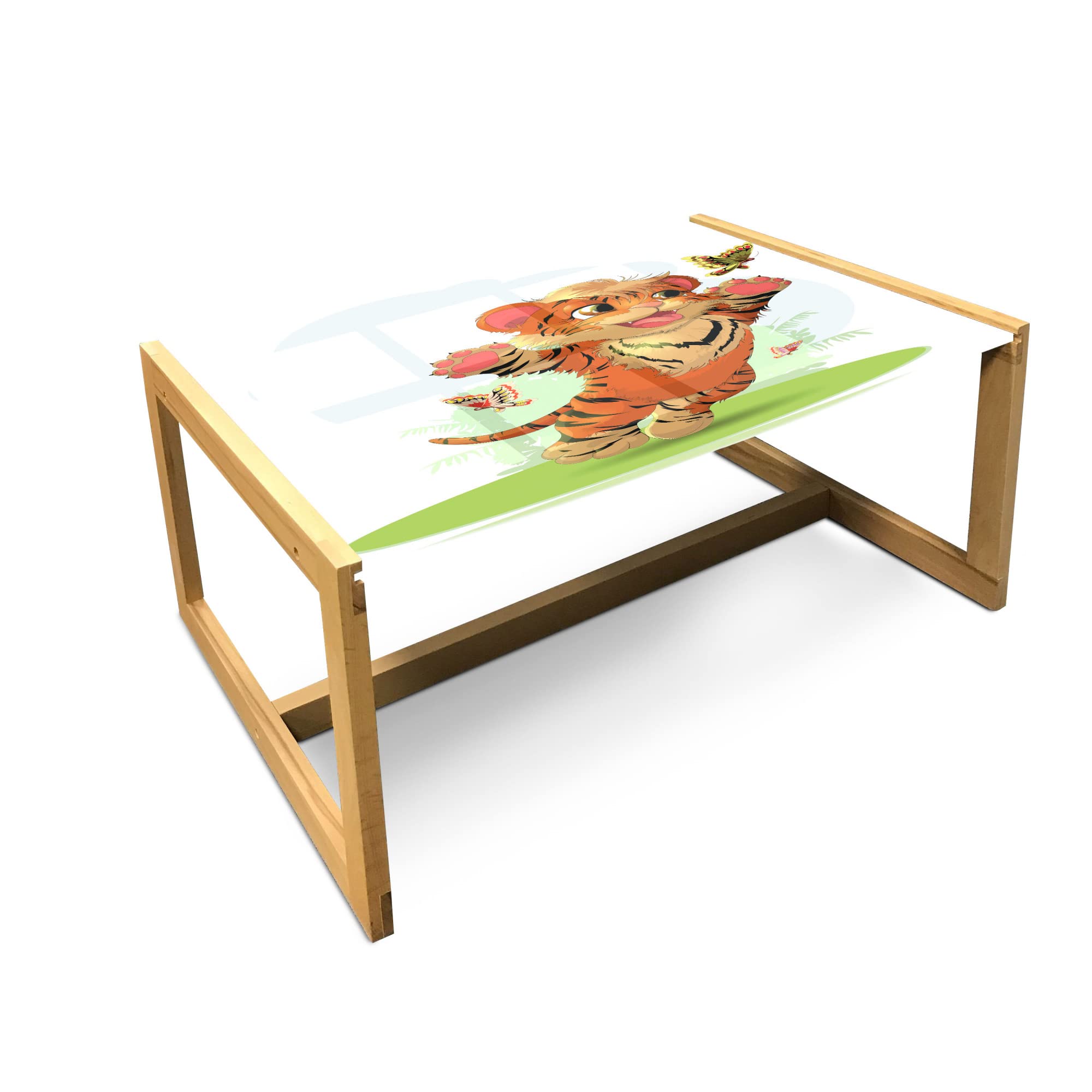 Ambesonne Cartoon Coffee Table - Tiger Cat Design for Office & Dorm Decor