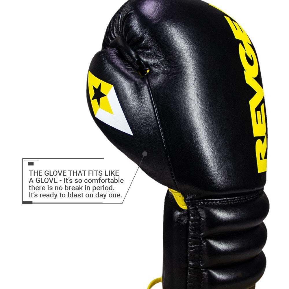 Revgear S4 Sentinel Lace Pro Leather Boxing Gloves - Premium Gel Padding & Ridged Wrist Support for Maximum Protection | Ideal for Training, Sparring & Competition Use