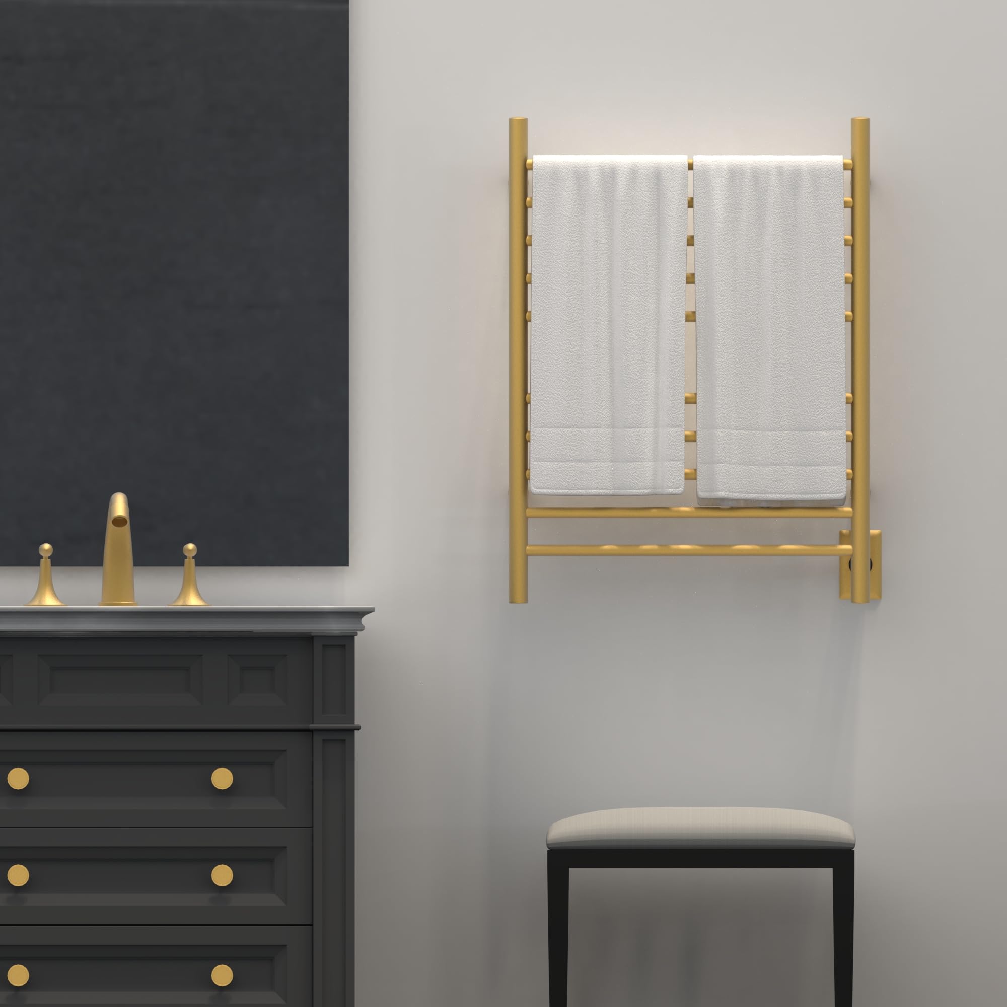 Amba RWH-SSB 10 Bar Towel Warmer - Hardwired & Plug-in Combo - Satin Brass Finish - Perfect for Bathrooms, Spas & Luxury Home Decor