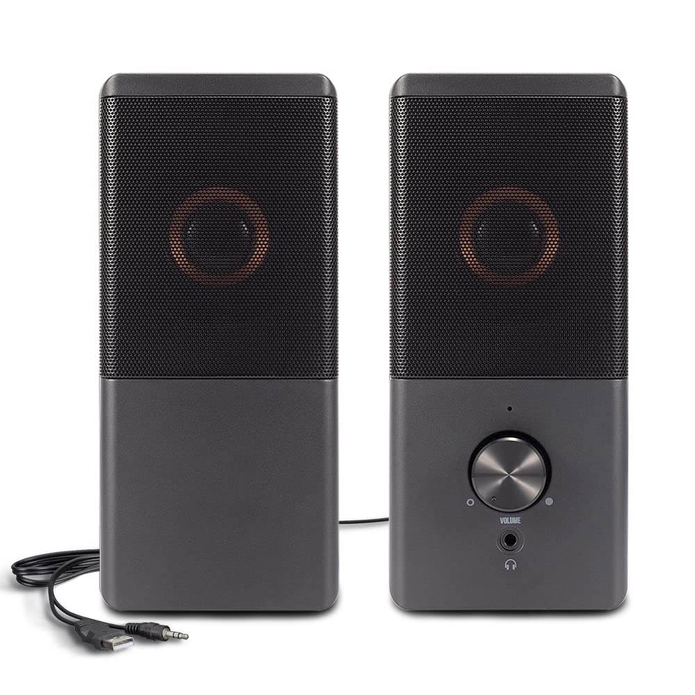 ROSON Compact USB Powered Computer Speakers with Enhanced Bass, Volume Control & 3.5mm Aux/Headphone Jack - Stereo 2.0 Multimedia Speakers for Laptop, Desktop, Tablet, Phone - Perfect for Home Office, Gaming & Music Streaming