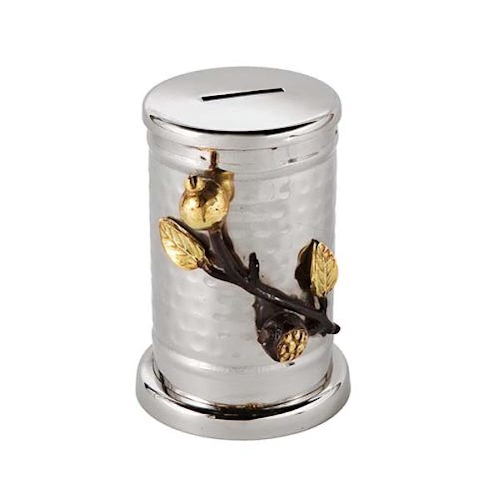 Handcrafted Tzedakah Box - Elegant Hammered Finish with Pomegranate Design | Jewish Charity Donation Box for Home, Synagogue & Gift Giving