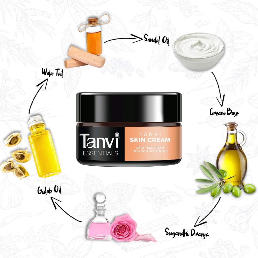 Tanvi Essentials Ayurvedic Skin Brightening Face Cream for Men & Women - 100% Natural, GMP Certified, Lightens Dark Spots & Pimple Marks, Made in India (50g) | Daily Moisturizer for Glowing Skin & Even Tone