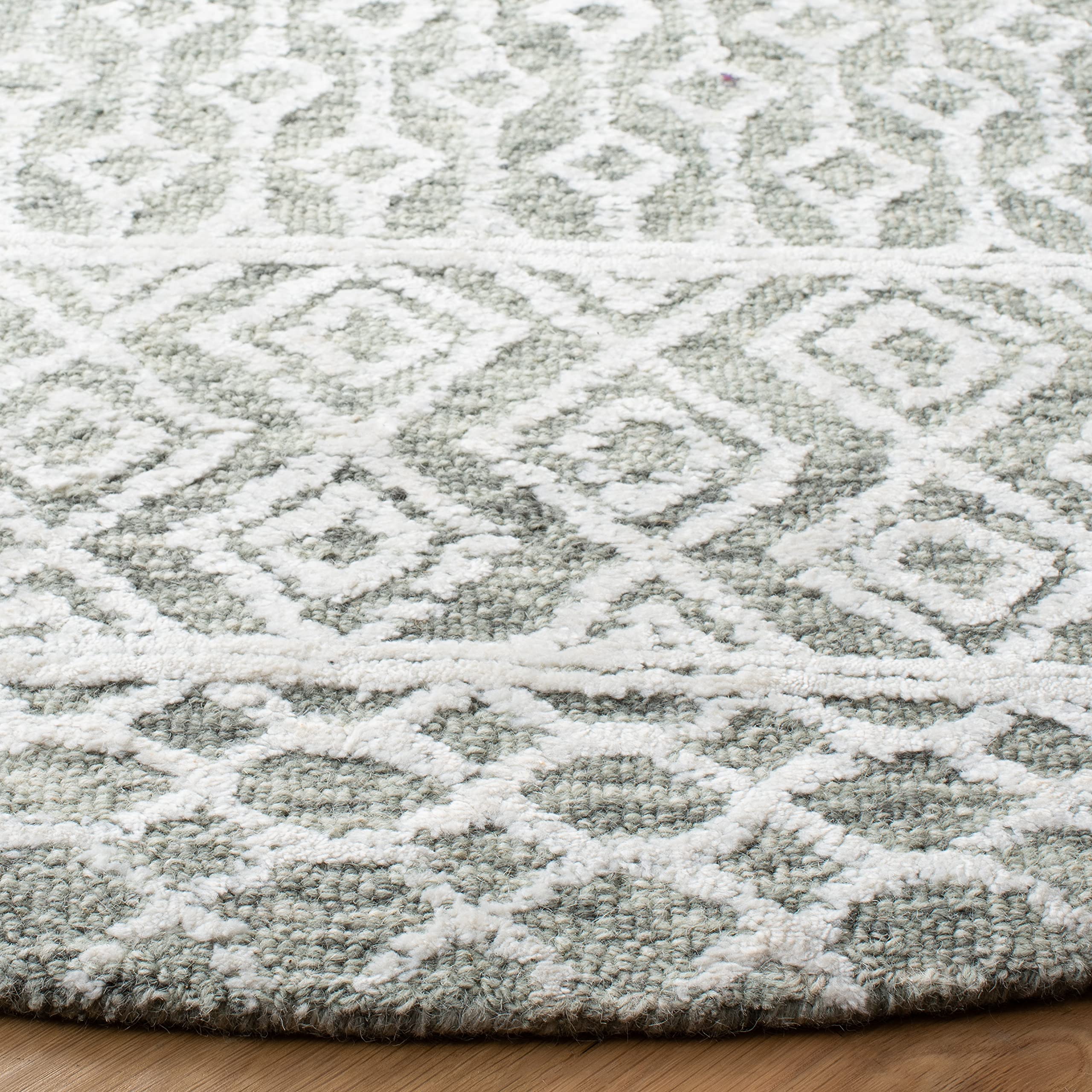 SAFAVIEH Glamour Collection 6' Round Green & Ivory Area Rug - Handmade Premium Wool & Viscose - Perfect for Living Room, Bedroom or Office Decor