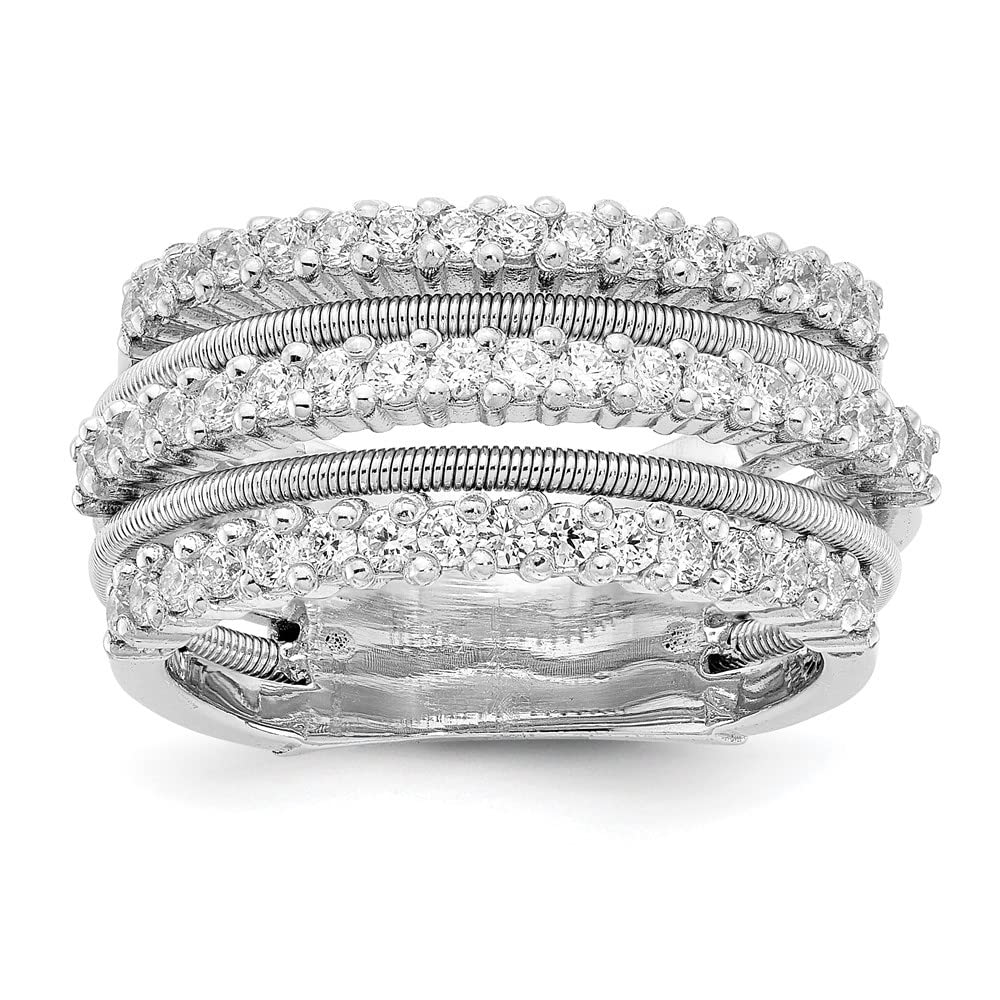 925 Sterling Silver Rhodium-Plated Cubic Zirconia Textured Layered Ring for Women | Elegant Stackable Fashion Jewelry Gift for Anniversary, Birthday & Special Occasions
