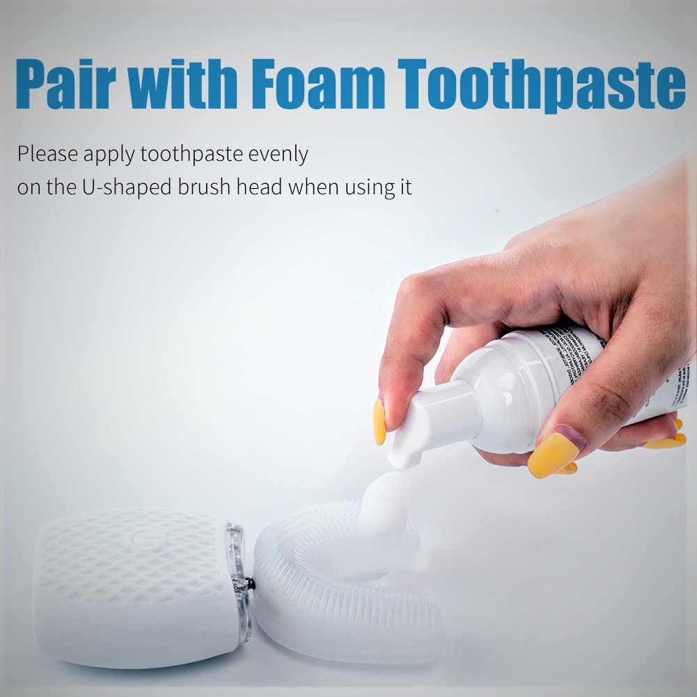Ultrasonic U-Shaped Electric Toothbrush for Adults - 360° Full Mouth Cleaning with 30-Second Timer - Rechargeable & Washable for Travel & Home Use (White) - Perfect for Busy Professionals & Travelers