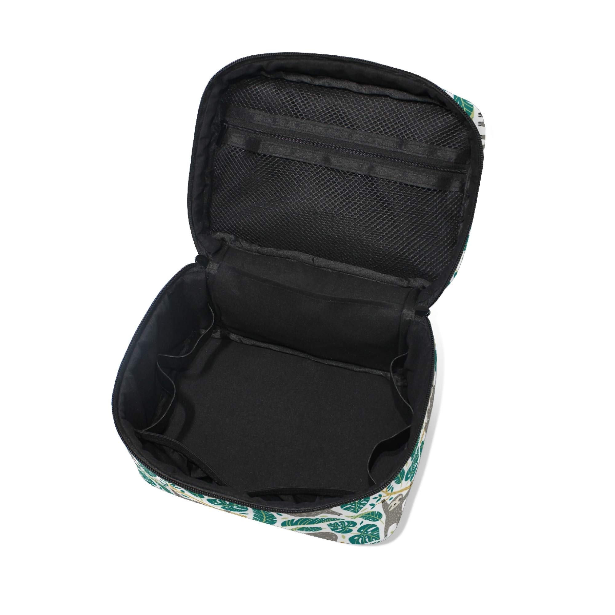 Cute Sloths & Tropical Palm Leaves Makeup Bag - Waterproof Travel Cosmetic Organizer for Women, Girls, Ladies - Perfect for Vacation, Gym, Beach & Daily Use