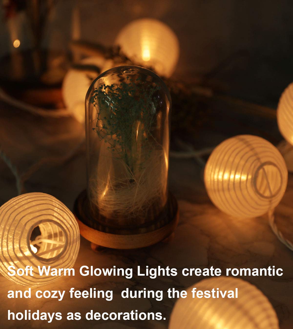 TIGOMOOV 20-Count Mini Globe String Lights - 3 Inch White Connectable LED Lantern Lights for Outdoor & Indoor Decor | Perfect for Weddings, Bedrooms, Patios, Porches, Windows & Garden Parties