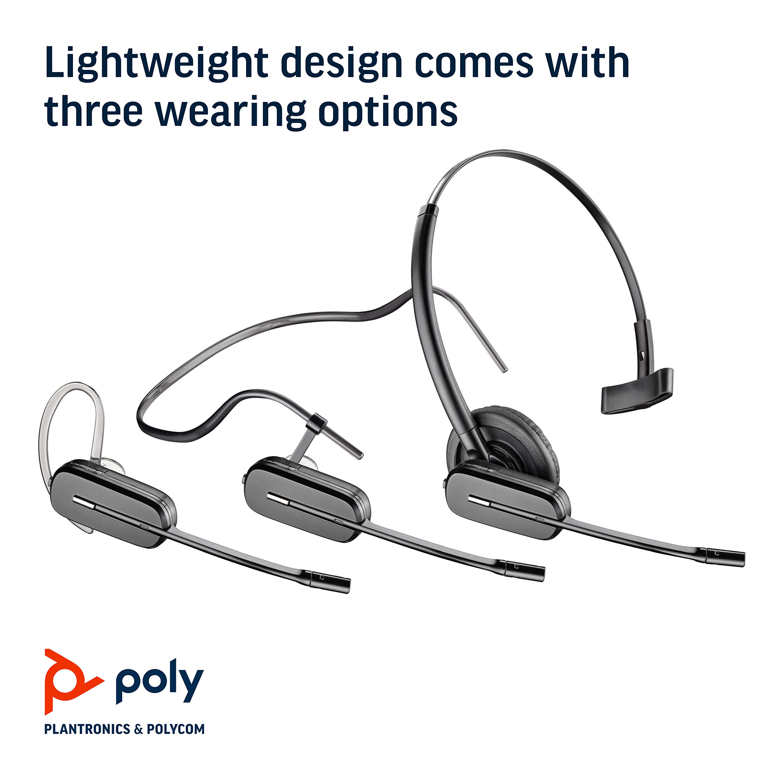 Poly CS540 Wireless DECT Headset with Lifter - Single Ear (Mono) Convertible Headset (3 Wearing Styles) - Noise Canceling Microphone for Desk Phone - Office & Call Center Use