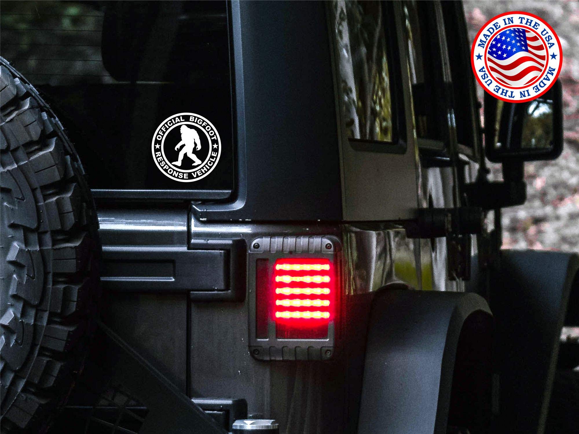 Funny Sasquatch Big Foot Response Vehicle Decal - 5.5 Inch White Vinyl Car Sticker for Cars, Trucks, Vans, Walls & Laptops | Sunset Graphics & Decals | Perfect for Pranksters, Outdoor Enthusiasts & Cryptid Lovers